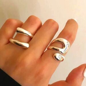 2 Pieces Vintage Inner Style Geometric Punk Alloy Exaggerated Rings ADJUSTABLE